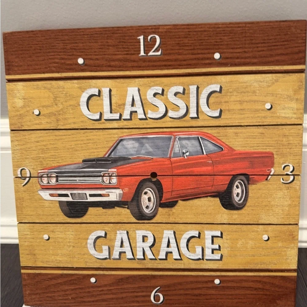 NWT Classic Garage 1969 Plymouth Roadrunner Wall Clock with Red Car Design